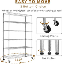 Load image into Gallery viewer, 6 Tier Commercial Wire Shelving Rack 48"x18"x82" Metal Rack W/Casters, Chrome