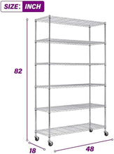 Load image into Gallery viewer, 6 Tier Commercial Wire Shelving Rack 48"x18"x82" Metal Rack W/Casters, Chrome