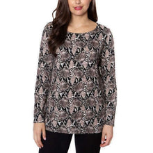 Load image into Gallery viewer, Mario Serrani Womens Long Sleeve Crew Neck Top Brown Leopard