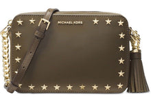 Load image into Gallery viewer, Michael Kors Ginny Medium Camera Olive Leather Stars Studs Crossbody Bag New