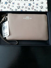 Load image into Gallery viewer, COACH Women's Box Program Small Wristlet Silver/Stone Beige Wallet Leather New