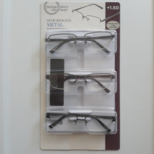 Load image into Gallery viewer, Design Optics By Foster Grant Semi-Rimless Metal 3 Pack