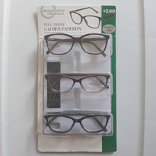 Load image into Gallery viewer, Design Optics By Foster Grant Full Frame Ladies Fashion +2.00, 3 Pack