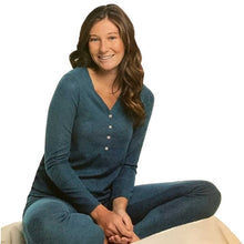 Load image into Gallery viewer, Eddie Bauer Ladies' Sleep Pajama 2 Piece Set Long Sleeve Henley Pants Teal L