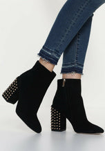 Load image into Gallery viewer, Jessica Simpson Wexton Black Suede Metallic Stud Chunky Block Heel Boots 5.5 M