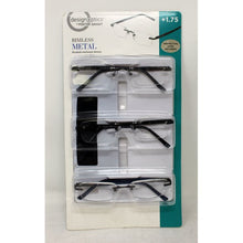 Load image into Gallery viewer, Design Optics By Foster Grant Rimless Metal +1.75, 3 Count