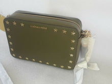 Load image into Gallery viewer, Michael Kors Ginny Medium Camera Olive Leather Stars Studs Crossbody Bag New