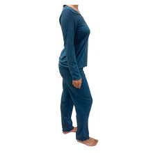 Load image into Gallery viewer, Eddie Bauer Ladies' Sleep Pajama 2 Piece Set Long Sleeve Henley Pants Teal L