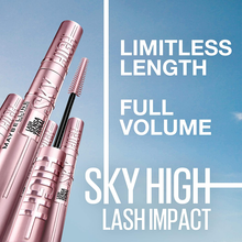 Load image into Gallery viewer, Maybelline Sky High Volumizing, Buildable, Lengthening Mascara Makeup, Defining, Curling, Multiplying, Washable Blackest Black, 0.2 fl oz