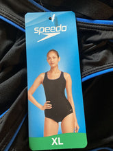 Load image into Gallery viewer, Speedo Womens Ultraback One Piece Swimsuit Black with Blue Piping XL
