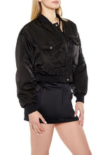 Load image into Gallery viewer, Forever 21 women&#39;s Puff Bomber Jacket Black Small
