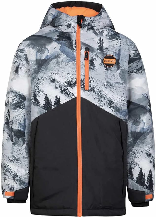 Hurley Boy's Youth Winter Hooded Snowboard Jacket, Gray/Black XS 5/6