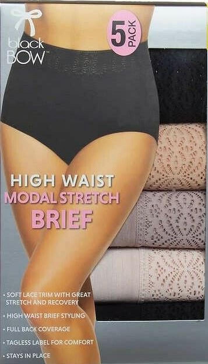 Black Bow Ladies' 5-Pack High Waist Modal Stretch Briefs with Lace