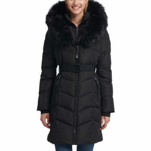 Calvin Klein Faux Fur-Trim Belted Quilted Parka Coat Jacket