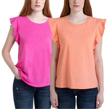 Load image into Gallery viewer, Ecothreads Women&#39;s 2-pack Flutter Sleeve Soft Organic Cotton Tee Top
