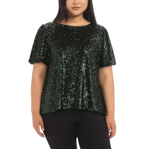 Hilary Radley Womens Short Sleeve Sequin Top