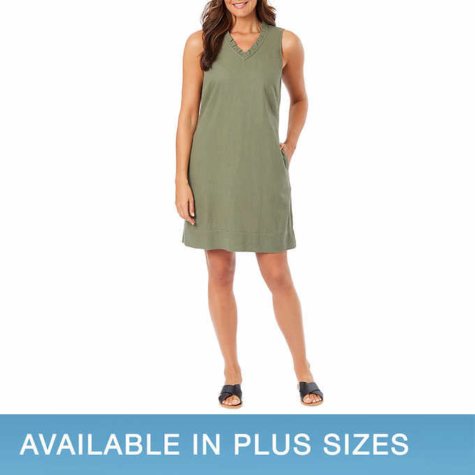 Briggs Ladies' Ruffle V-Neck Linen Blend Dress