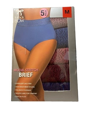 Black Bow Ladies' 5-Pack High Waist Modal Stretch Briefs with Lace
