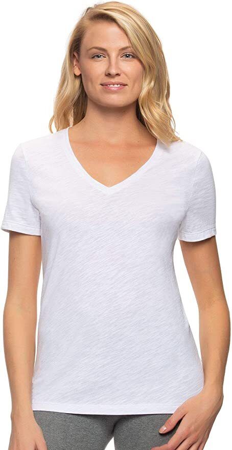 Felina Women's Slub Jersey V-Neck Tee Short Sleeve T-Shirt