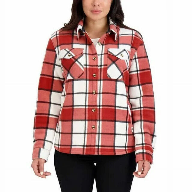 Sage Collective Women's Long Sleeve Plaid Super Plush Sherpa Lined Fleece Shirt Jacket with Pockets