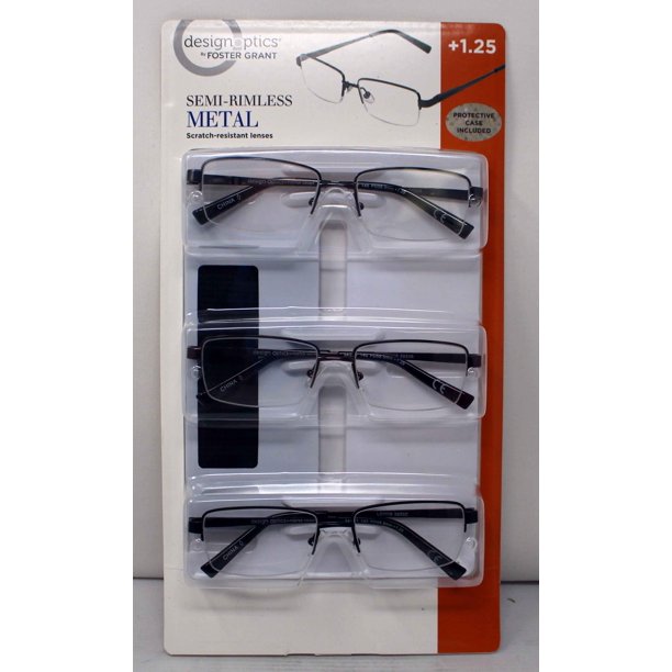 Design Optics By Foster Grant Semi-Rimless Metal 3 Pack