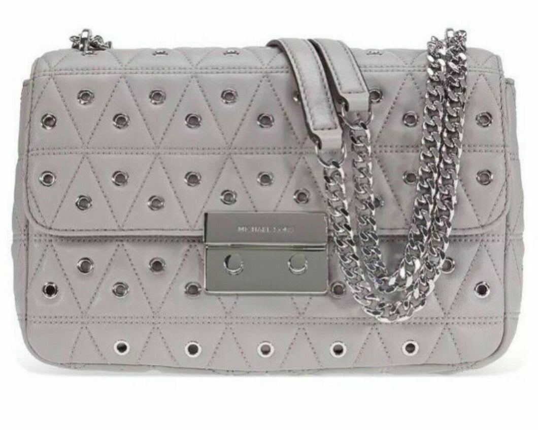 Michael Kors Sloan Studded Shoulder Bag Pearl Grey NWT