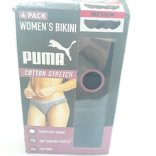 Load image into Gallery viewer, PUMA 4 Pk Black Bikini Underwear Stretch Medium Opened Box
