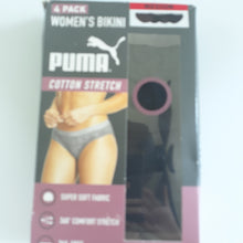Load image into Gallery viewer, PUMA 4 Pk Black Bikini Underwear Stretch Medium Opened Box
