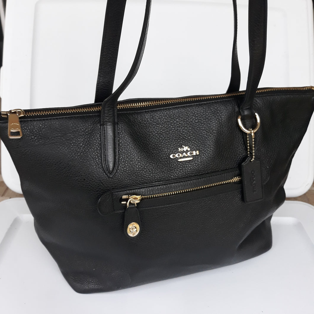 Coach Taylor Black Tote in Pebble Leather Black