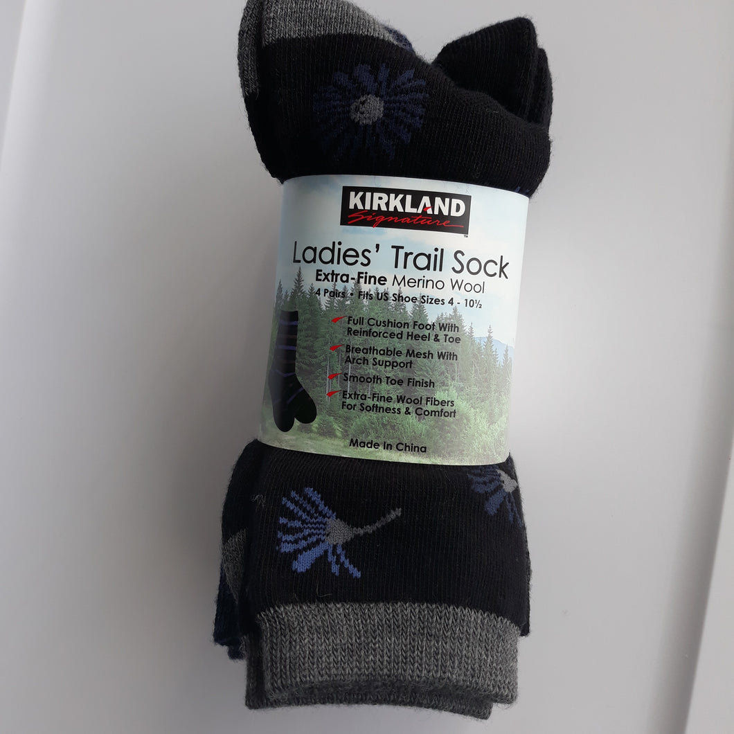 Kirkland Signature Ladies' Crew Trail Socks Extra-Fine Merino Wool Teal-4Pairs-N