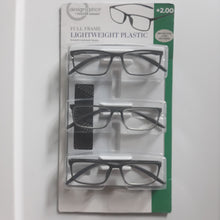 Load image into Gallery viewer, Design Optics by Foster Grant Full Frame Lightweight Plastic Reading Glasses 3 Pack
