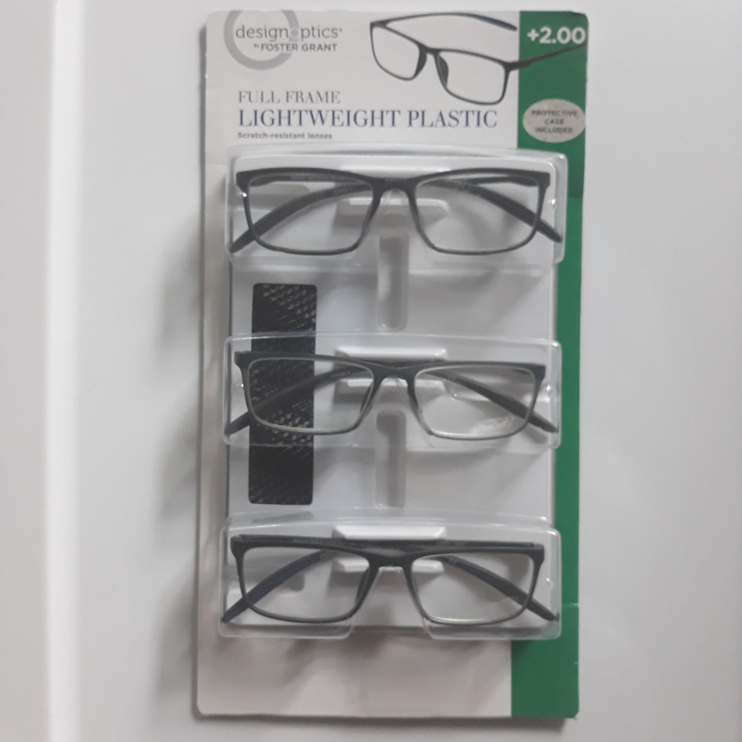 Design Optics by Foster Grant Full Frame Lightweight Plastic Reading Glasses 3 Pack