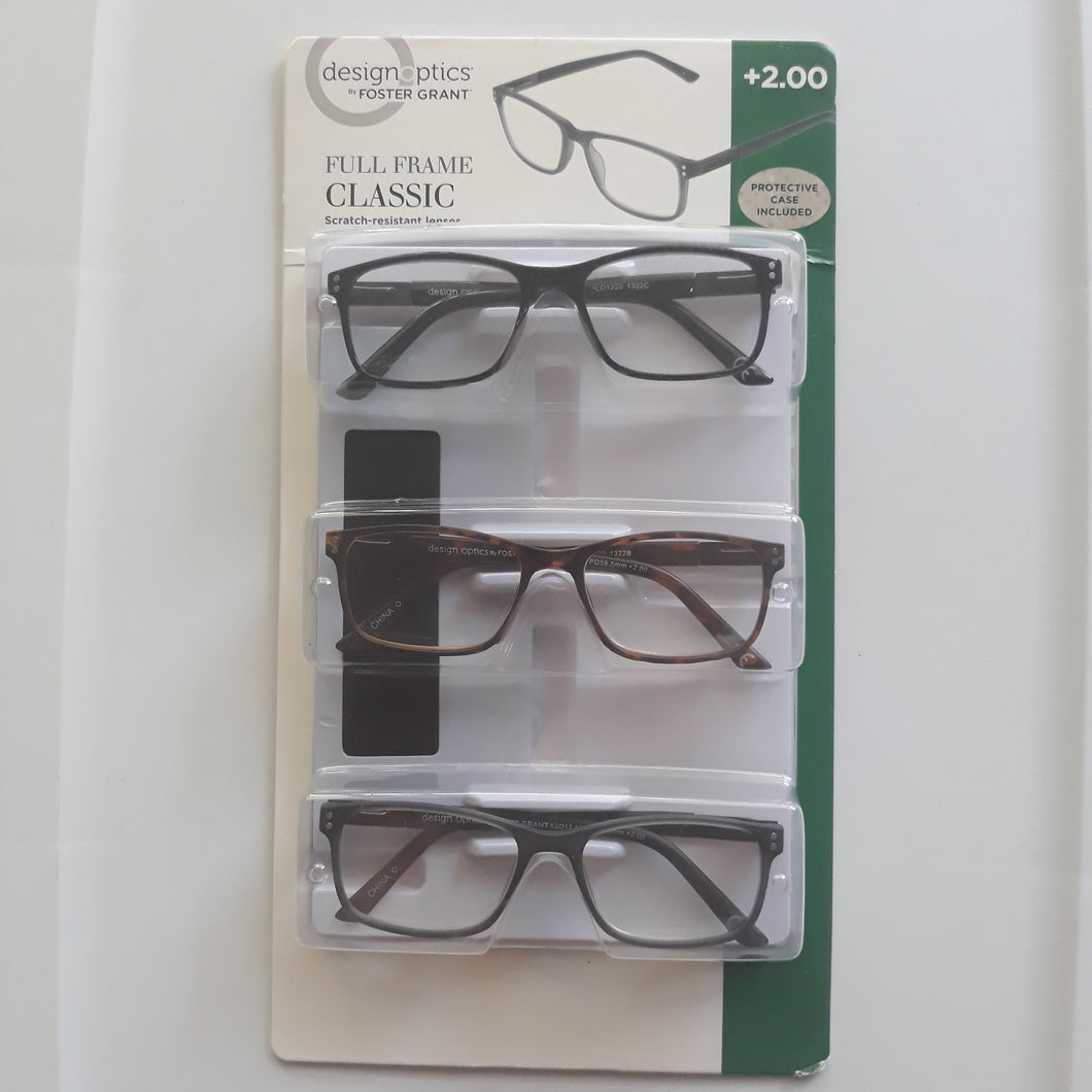 Design Optics By Foster Grant Full Frame Classic +2.00, 3 Pack