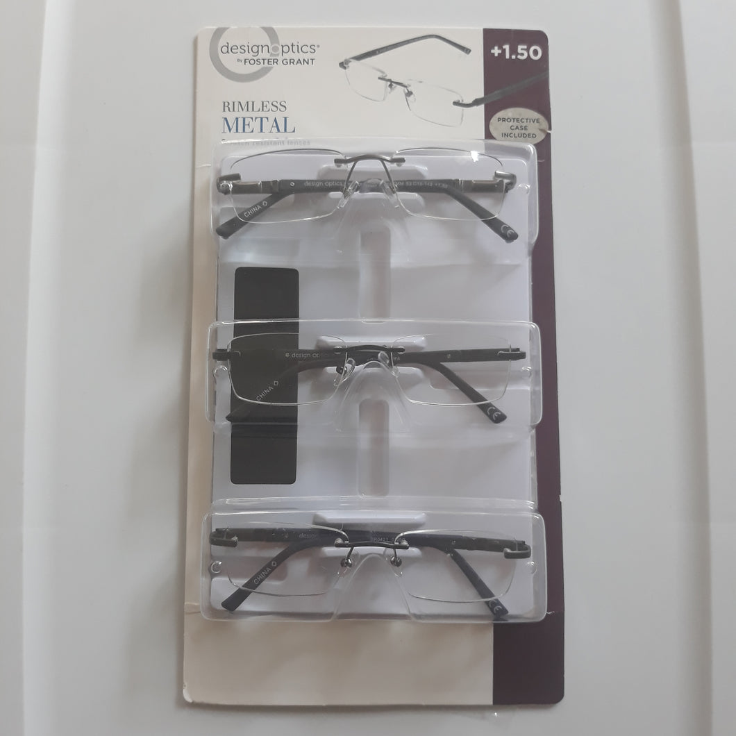 Design Optics By Foster Grant Rimless Metal +1.50, 3 Count