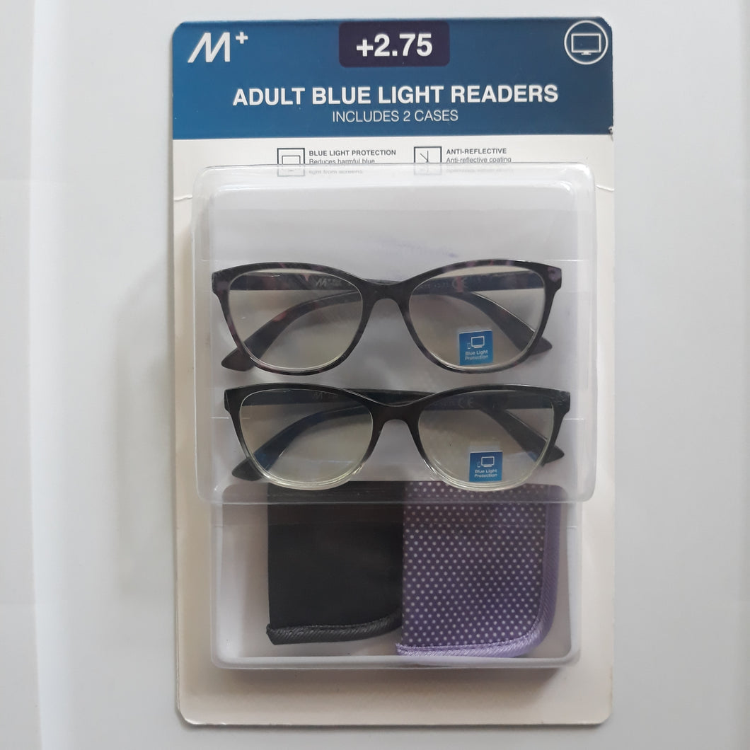 M+ Blue Light Protection Reading Glasses 2 Pack, +2.75