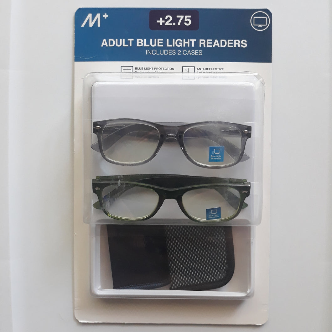 M+ Blue Light Protection Reading Glasses 2 Pack, +2.75