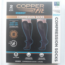 Load image into Gallery viewer, Copper Fit Energy Unisex, Knee High, Compression Socks 2 Pairs, Black
