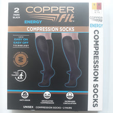 Load image into Gallery viewer, Copper Fit Energy Unisex, Knee High, Compression Socks 2 Pairs, Black
