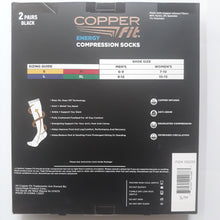 Load image into Gallery viewer, Copper Fit Energy Unisex, Knee High, Compression Socks 2 Pairs, Black
