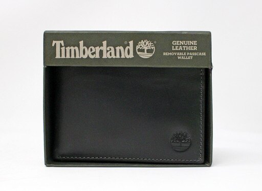 Timberland Men's Genuine Leather Removable Passcase Wallet Black