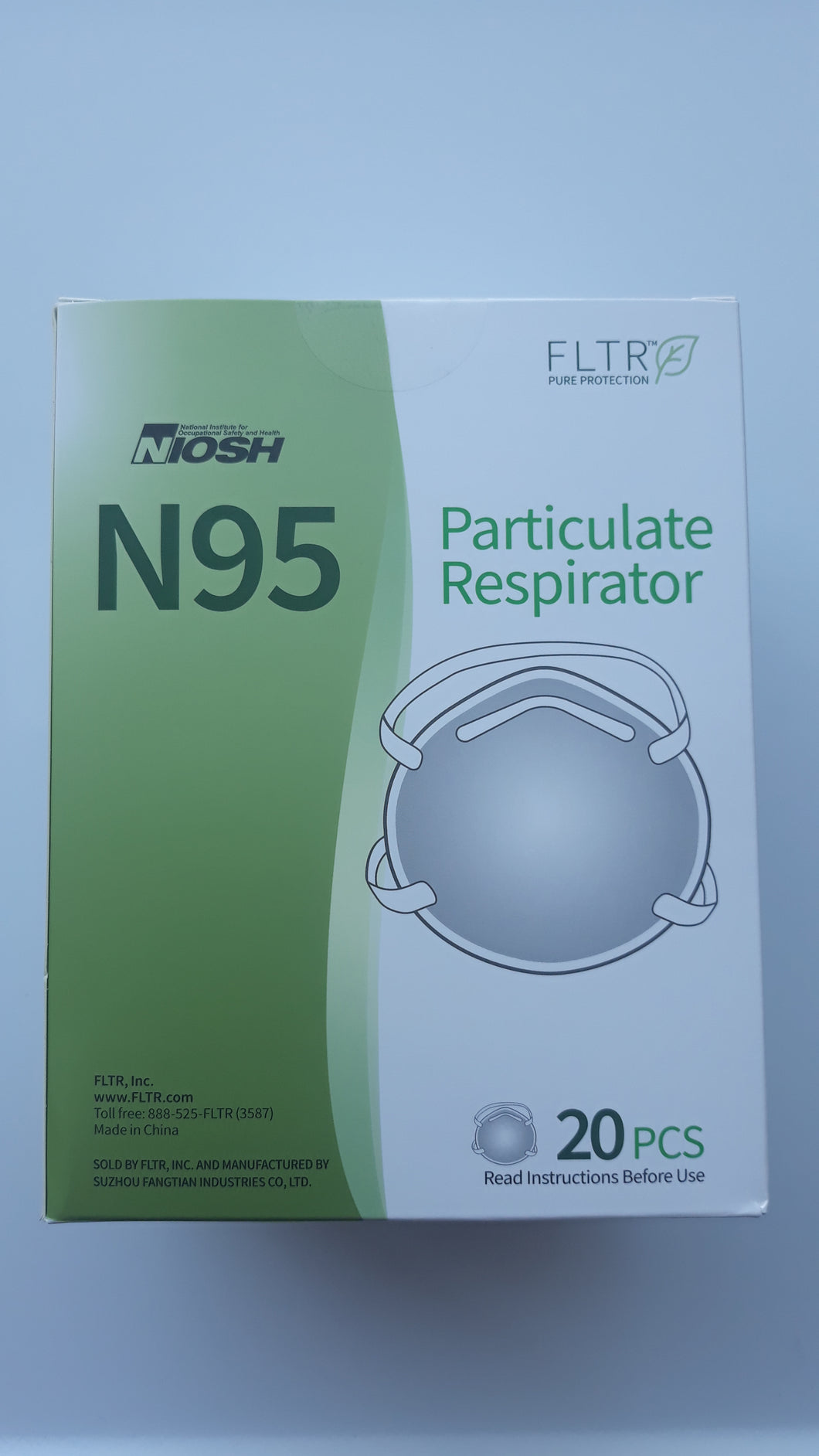 Pack of 20 FLTR NIOSH Certified N95 Respirator Face Mask