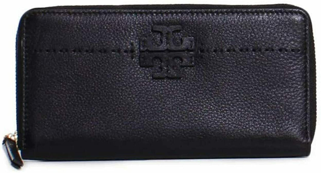 Tory Burch McGraw Zip Continental Black Pebbled Leather Wallet #41847 #2 (2763)