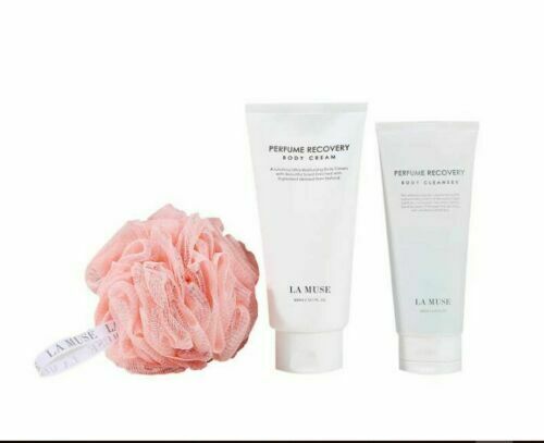 La Muse Perfume Recovery Body Set, Body Cleanser, Body Cream and Shower Sponge