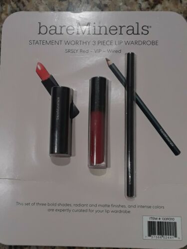 bareMinerals Lip Trio SRSLY RED Luxe Lipstick 3 Piece Set - NEW