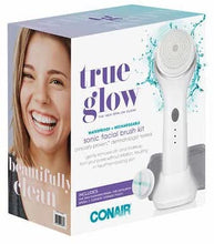 Load image into Gallery viewer, Conair True Glow Sonic Facial Brush Kit, Waterproof and Rechargeable with 2 Brush Heads and Cosmetic Storage Pouch
