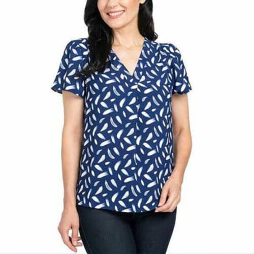 Hilary Radley Womens V-Neck Printed Blouse