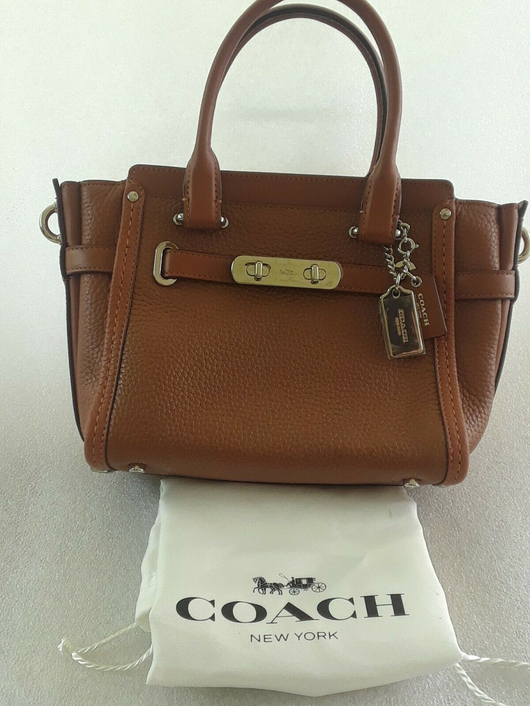 Coach Swagger 27 Top Zip Mixed Leather Satchel Gunmetal Light Saddle NoTags