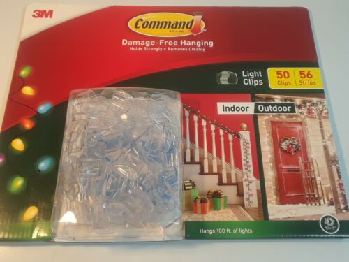 Command Clear 50 Clips 56 Strips Hangs 100 ft - Small Outdoor Holiday Lights NEW