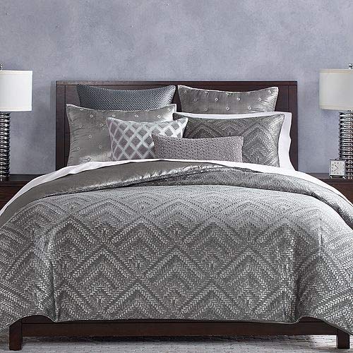 Hudson Park Woven Diamond Grey Queen Duvet Cover