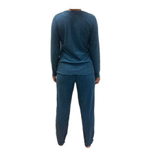 Load image into Gallery viewer, Eddie Bauer Ladies&#39; Sleep Pajama 2 Piece Set Long Sleeve Henley Pants Teal L
